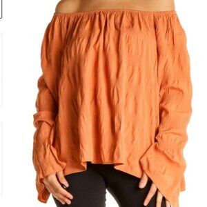 Elizabeth and James Off shoulder Peachy Orange Blouse with Bell Sleeves, boho